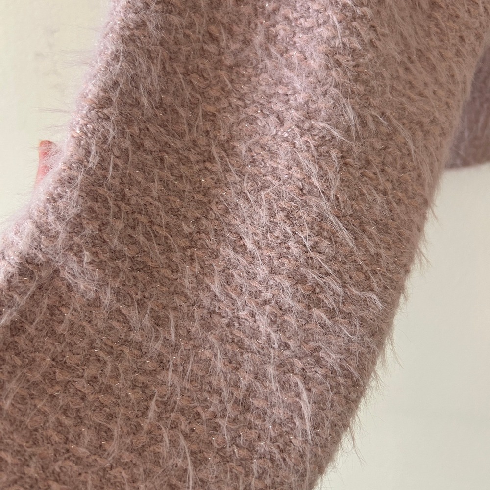Zara Lilac Fuzzy Metallic Shimmer Cropped Sweater Jumper bell Sleeve Large - Picture 8 of 9